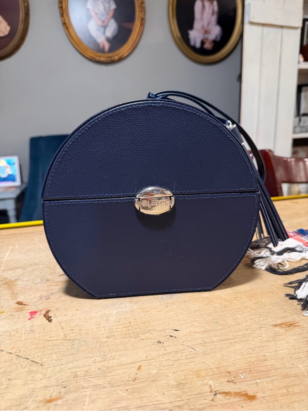 Elegant Navy Round Bag with Tassel - Unknown Brand